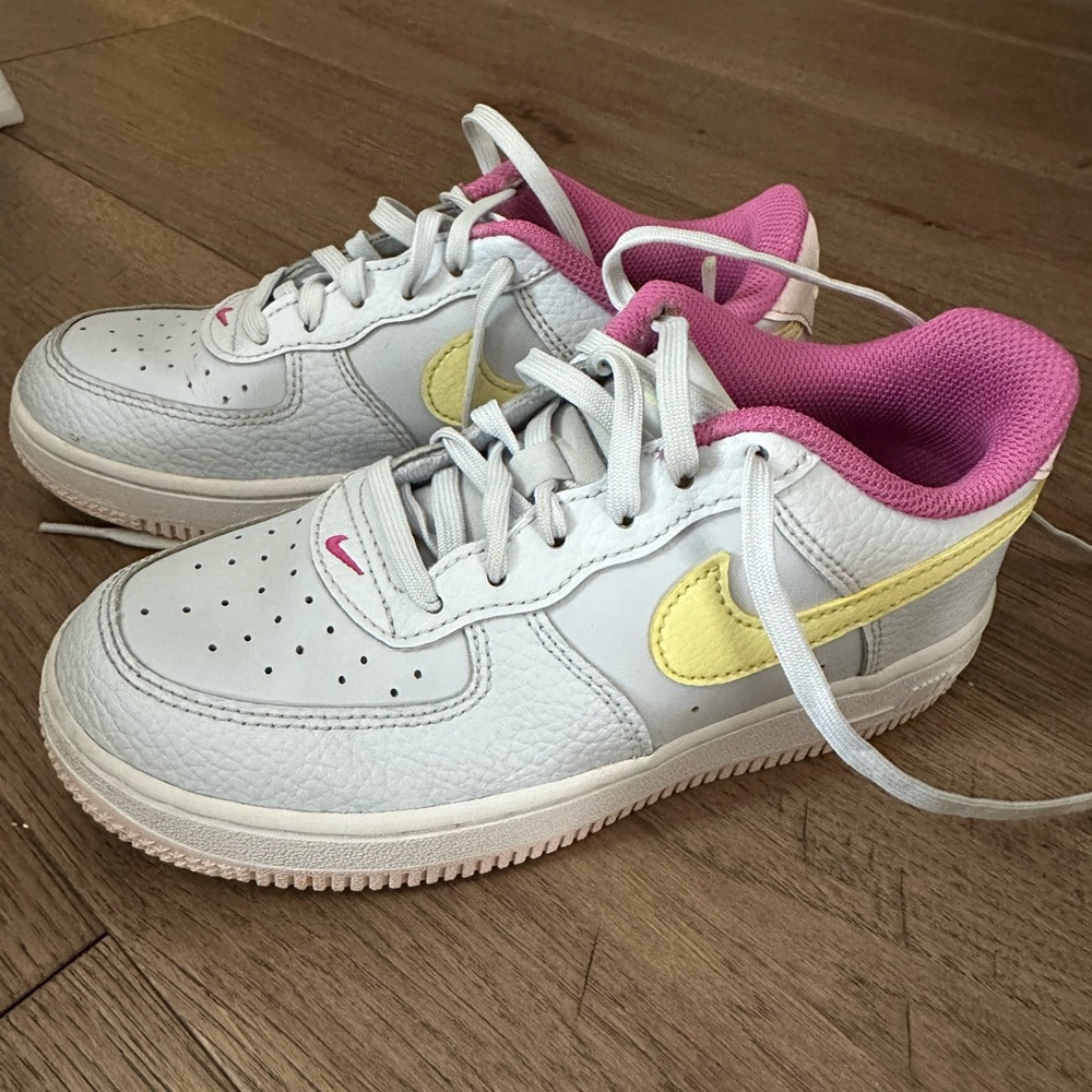 Nike White Sneakers with Pink Interior and Yellow Swoosh - Picture 2 of 3